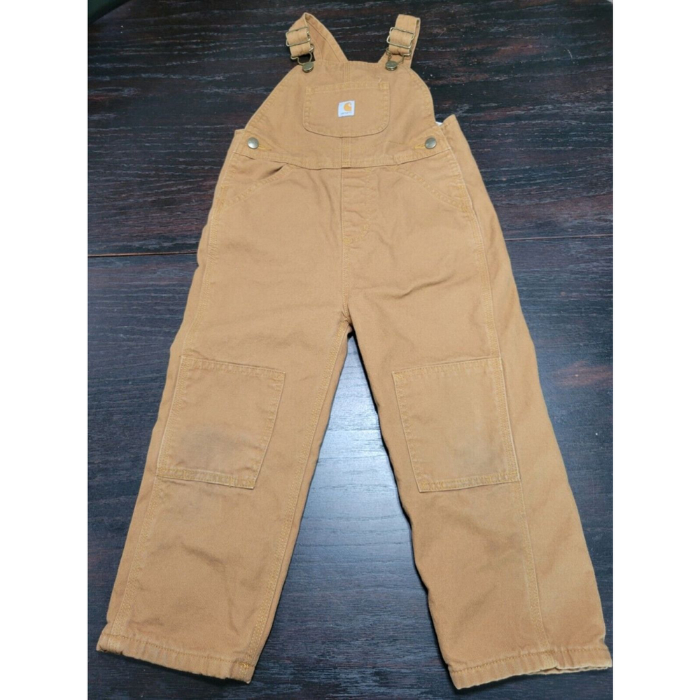 Carhartt Toddler Tan Canvas Double Knee Overalls Bibs - Size 4T
